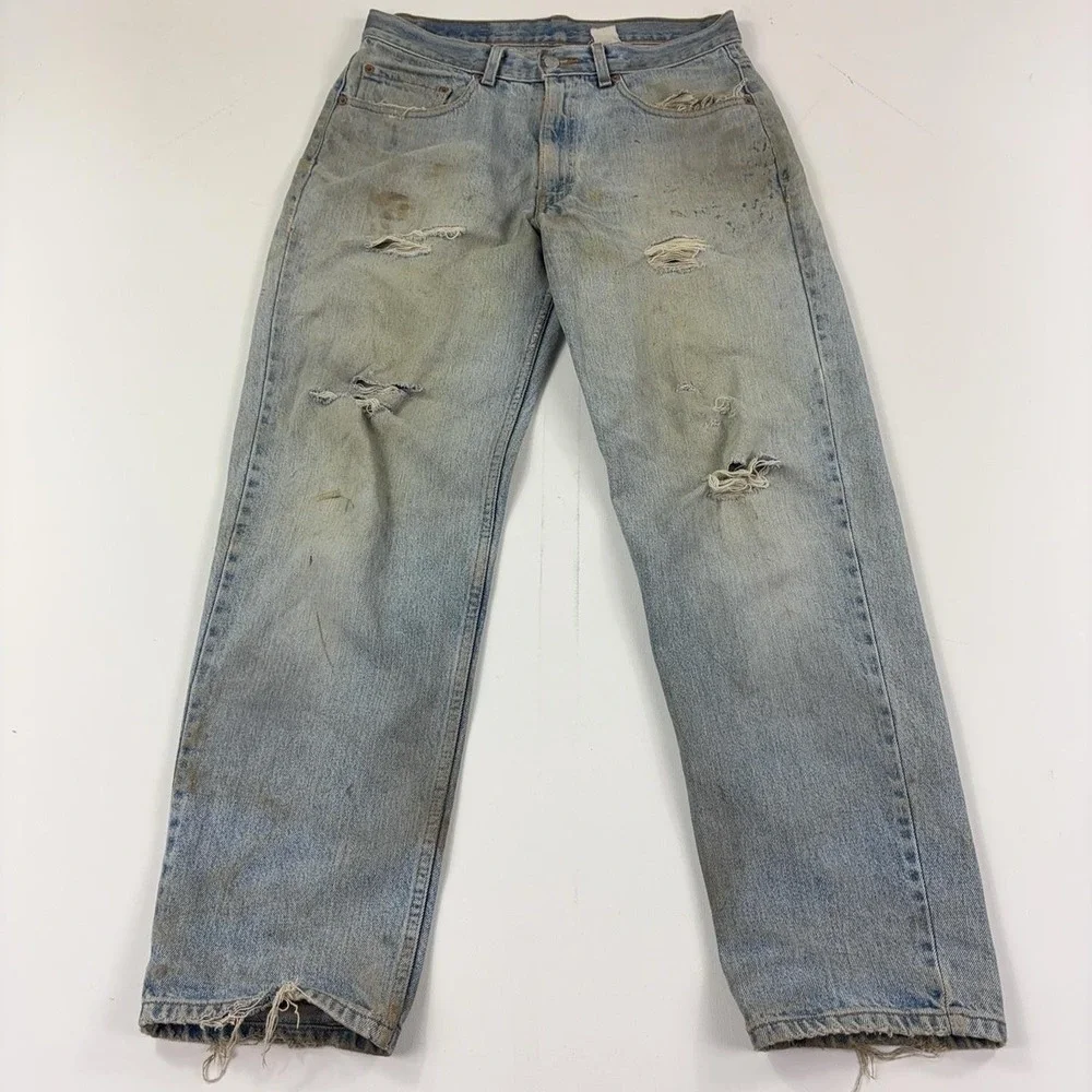 Vintage Levis 550 Jeans Mens 33x30 Light Wash Blue Relaxed Distressed 90s